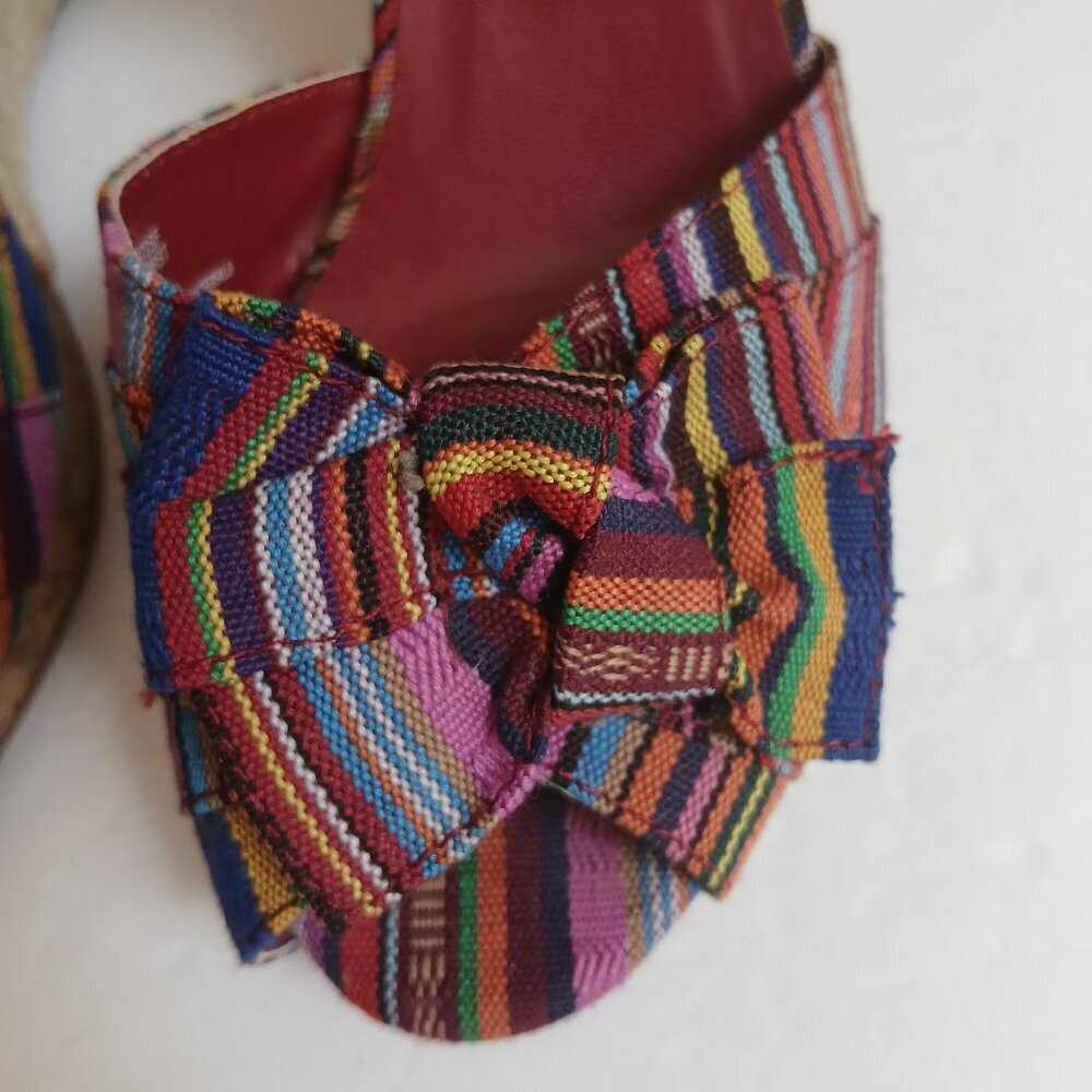 Multicolored Striped Fabric Peeptoe Cork&Rope Ankle Strap Wedge Sandals Sz 6.5 - Picture 4 of 13